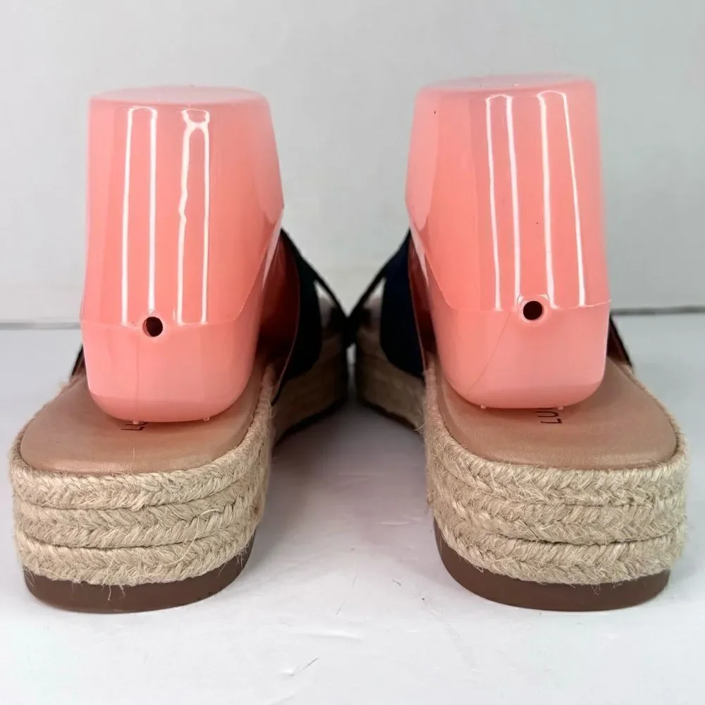 NWOB! Lucky Brand Gayte Espadrilles Slides Slip On Check Blue Sandals Sz 7.5